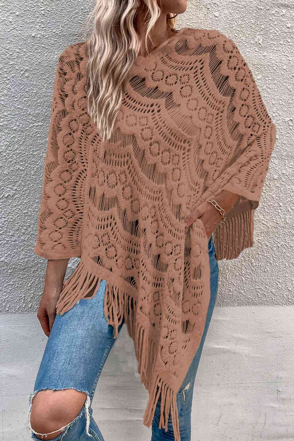 Openwork Fringe Detail Poncho