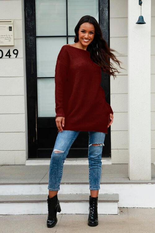 Boat Neck Dropped Shoulder Sweater