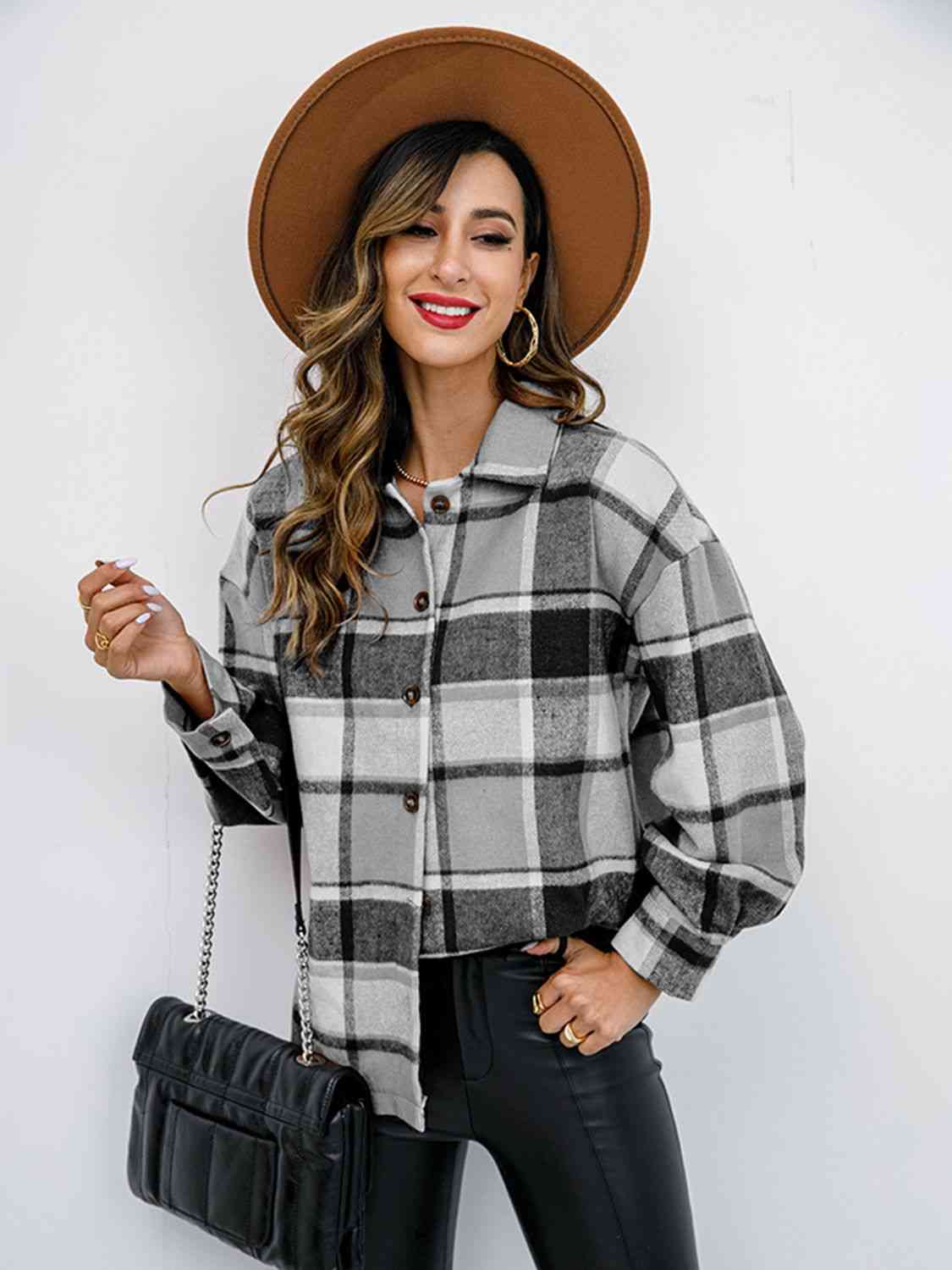 Plaid Button Up Collared Neck Jacket