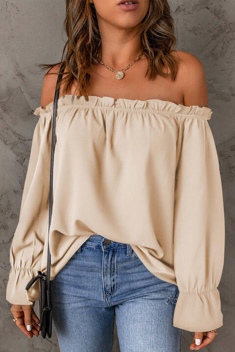 Off-Shoulder Flounce Sleeve Blouse