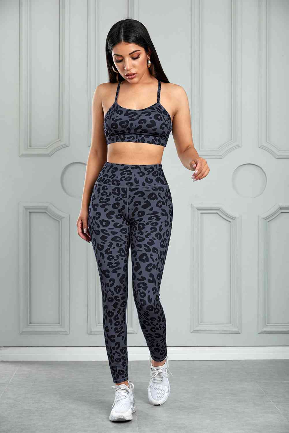 Leopard Cutout Sports Bra and Leggings Set