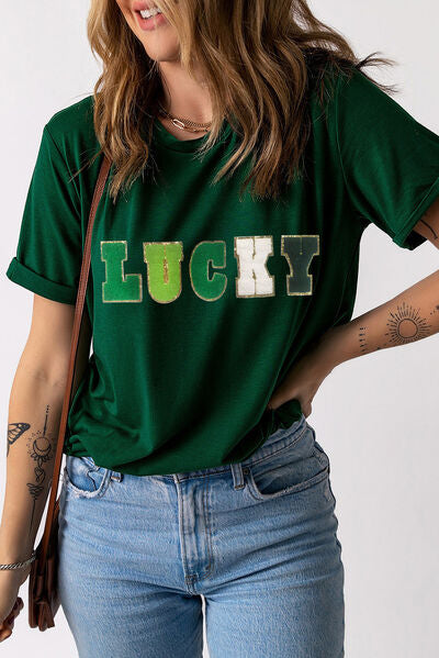 LUCKY Round Neck Short Sleeve T-Shirt