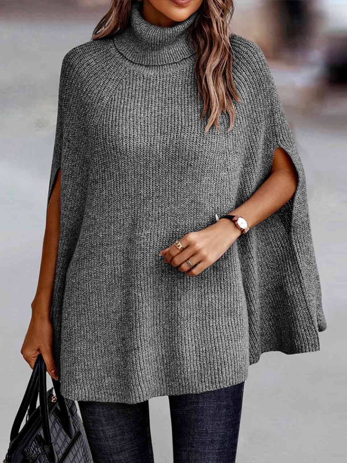 Turtleneck Dolman Sleeve Poncho