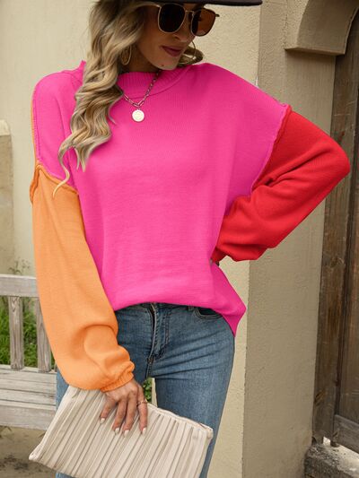 Color Block Dropped Shoulder Sweater