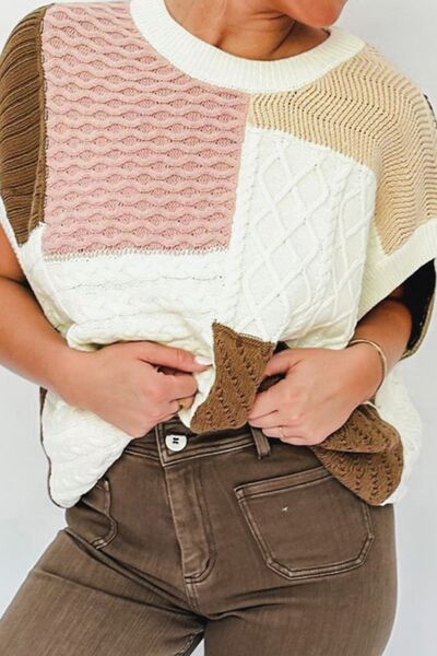 Color Block Cable-Knit Sweater Vest