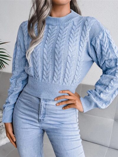 Cable-Knit Round Neck Cropped Sweater