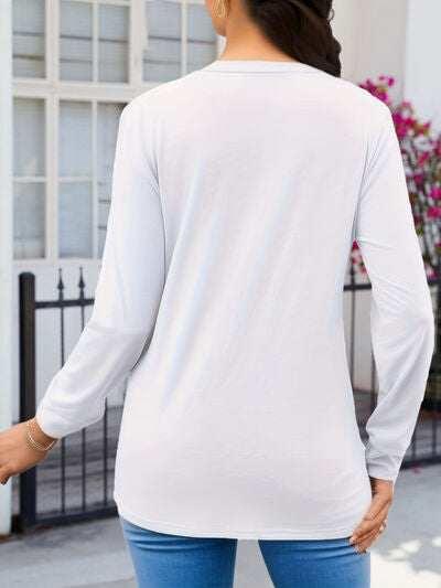 Ruched V-Neck Long Sleeve T-Shirt