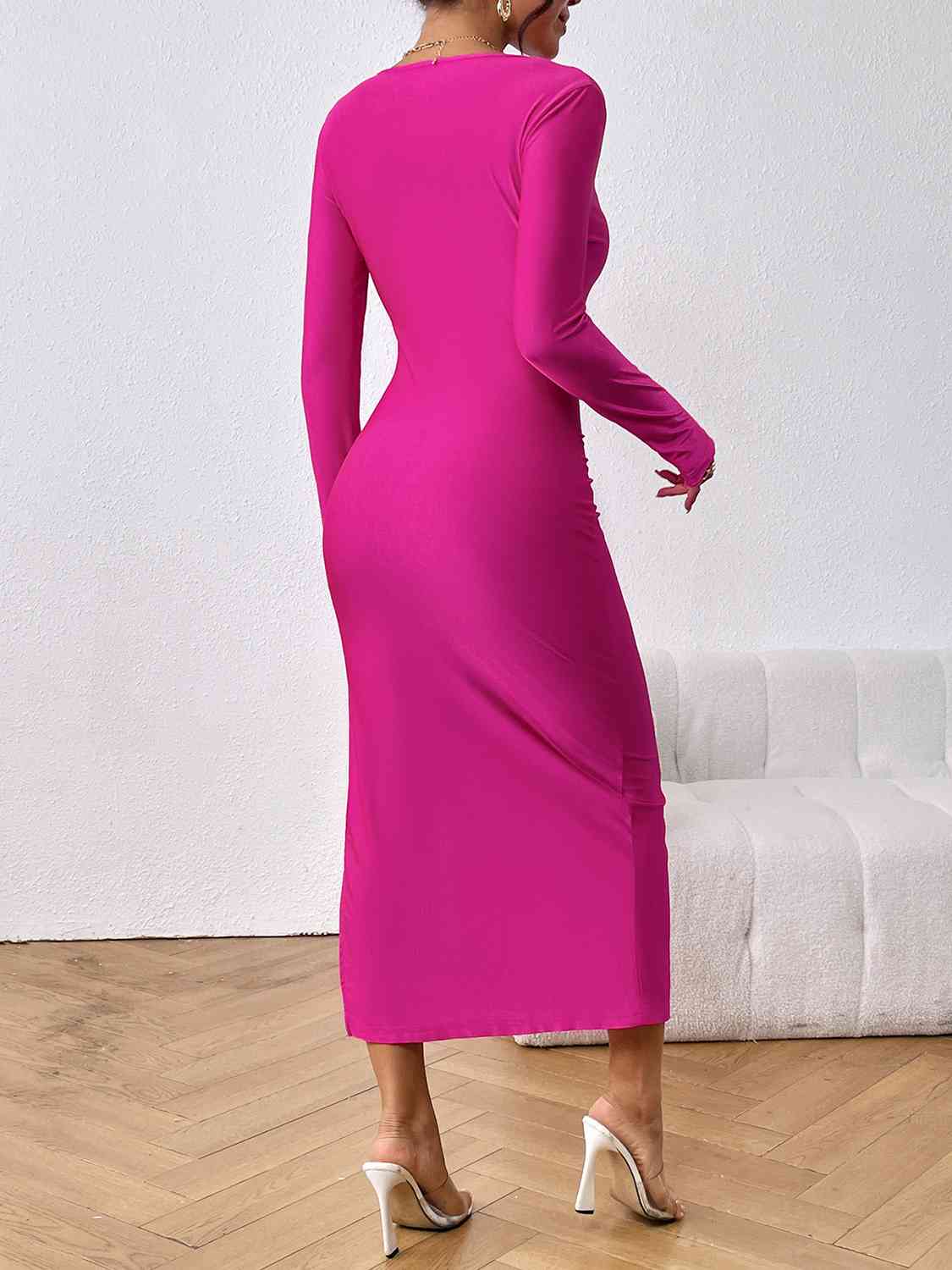 Long Sleeve Ruched Split Dress